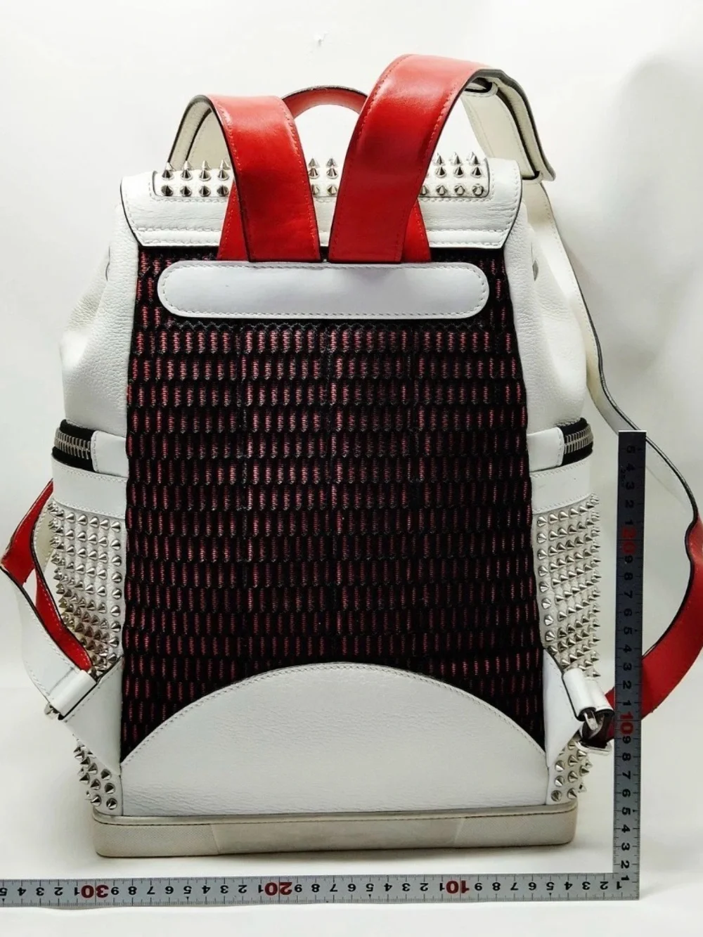 Christian Louboutin White Studded Leather Backpack with Red Trim